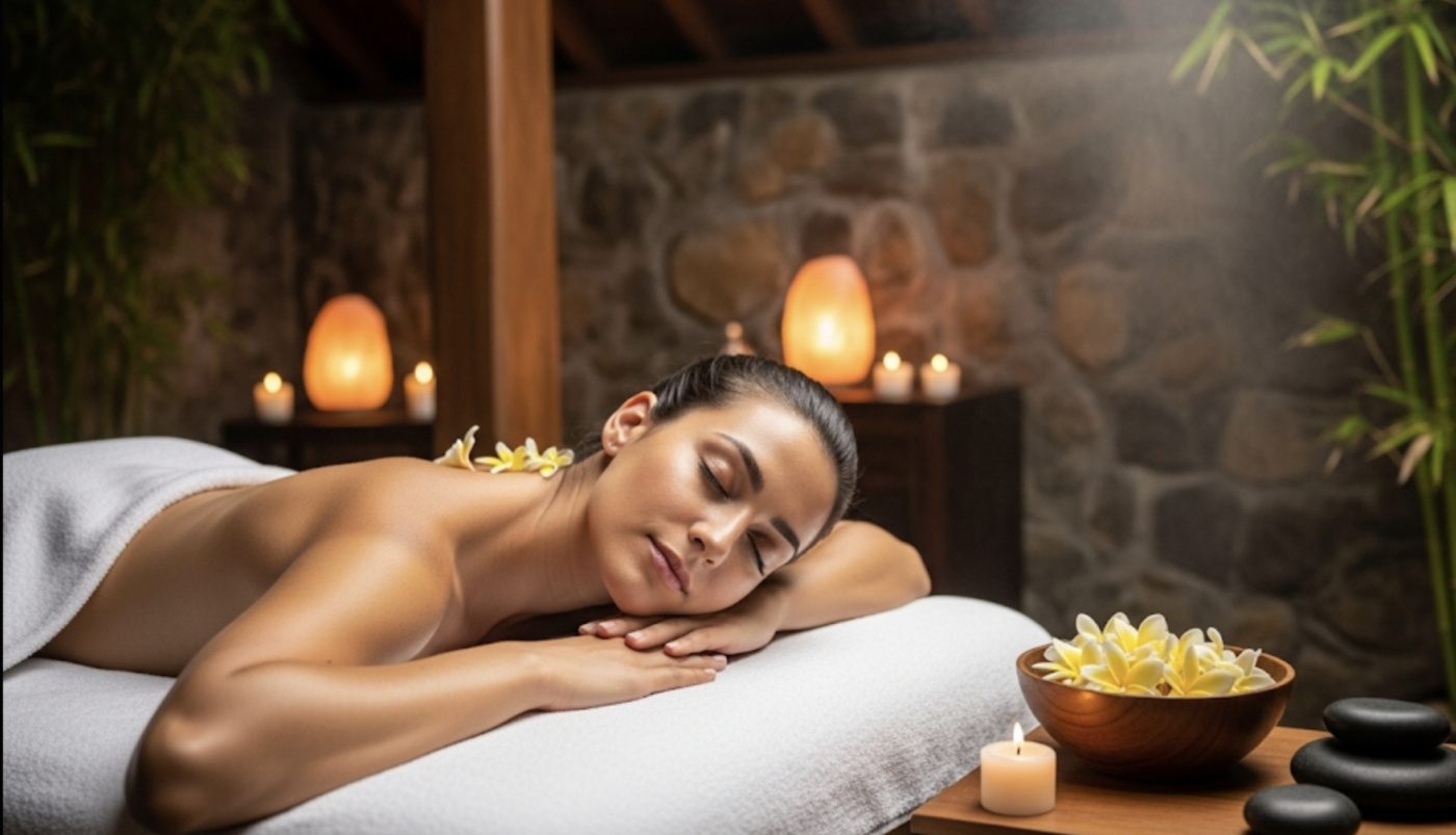 A serene person relaxing on a massage table.